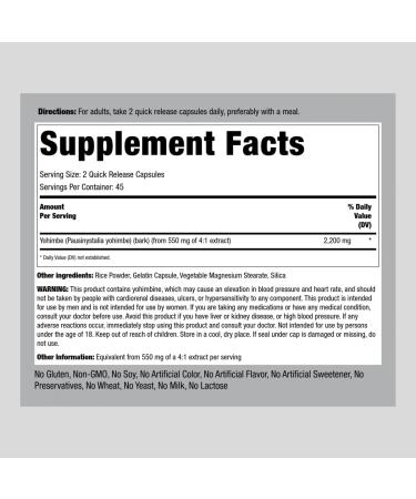 Piping Rock Yohimbe Capsules 2200mg 180 Count | Non-GMO Gluten Free Supplement - Buy Online on GoSupps.com