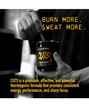 BLACKMARKET CUTS Pre Workout - Flavored Energy Powdered Drink Mix for Men & Women Great for Muscle Definition Thermogenic Creatine Free (Peach Ring 30 Servings) - Buy Online on GoSupps.com