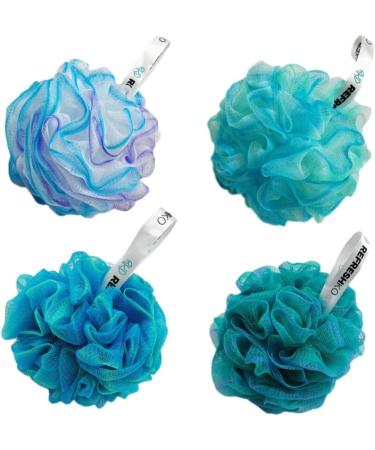 REFRESHKO Bath and Shower Puff Loofah bath Essentials (BLUE 4 * 75g BATH PUFF) BLUE 4*75g BATH PUFF - Buy Online on GoSupps.com