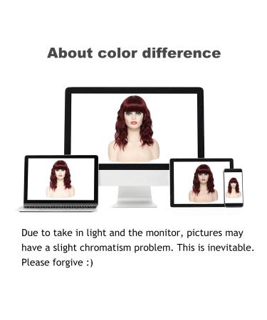 Wine Red Shoulder Length Wavy Bob Wig for Women - Heat Resistant Fiber, Natural Daily Use - Buy Online on GoSupps.com