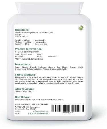 PADDIPAWS High Strength Green Lipped Mussel for Dogs with added Vitamin C - Natural Dog Joint Supplements - Aids Stiff Joints in Dogs - Hip and Joint care for Dogs - 90 Twist and Sprinkle Capsules - Buy Online on GoSupps.com