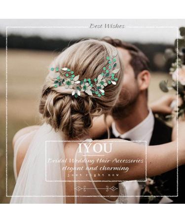 IYOU Rhinestone Bridal Hair Vine Green Flower Wedding Headband Party Bridesmaid Hair Accessories for Women - Buy Online on GoSupps.com