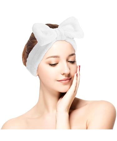 Spa Bowknot Headband for Women - Elastic Coral Fleece Makeup Hair Bands | Wide-Clamp Cosmetic Headband for Shower & Skincare (White) - Buy Online on GoSupps.com