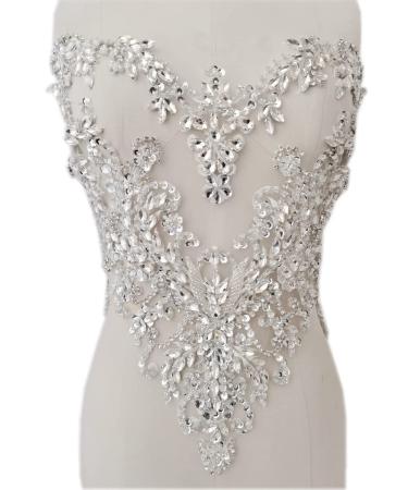 Handmade Rhinestones lace Applique handsewing Beads Sequins Trimming Patches for Dress Clothing Accessories More Colour (Silver)
