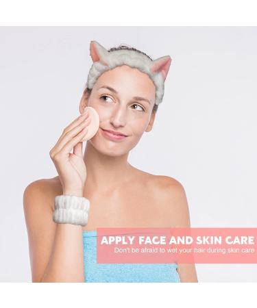 3 Pieces Cute Cat Ear Headband and Wrist Straps Set for Washing Face Spa Soft Elastic Facial Care hairband Fluffy Headband Wristbands for Women Girls Shower Sports Makeup Bath (White) - Buy Online on GoSupps.com