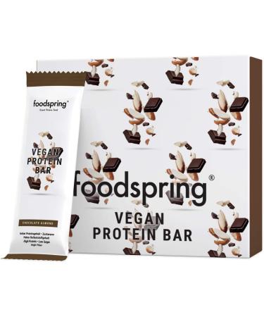 Foodspring vegan protein bar 12 x 60g chocolate almond purely herbal protein bar without artificial flavors little sugar and high protein content chocolate almond 60 g (12 pack) - Buy Online on GoSupps.com