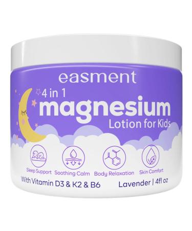 Magnesium Lotion for Kids Sleep & Calming: Lavender Chamomile with Vitamins D3 K2 B6 Soothes Anxiety Restless Legs & Growing Pains Daily Cream for Sensitive Skin Babies & Toddlers 4 Fl Oz (Pack of 1)