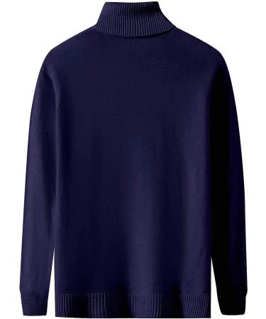 Mens Navy Turtleneck Pullover Sweater - Slim Fit Long Sleeve Roll Neck Top - Buy Online on GoSupps.com