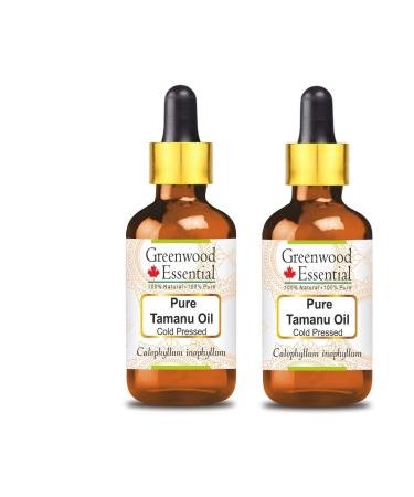 Greenwood essential natural tamanu oil (Calophyllum inophyllum) with glass dripper natural therapeutic quality cold -pressed (pack of two) 100ml x 2 (6.76 oz)