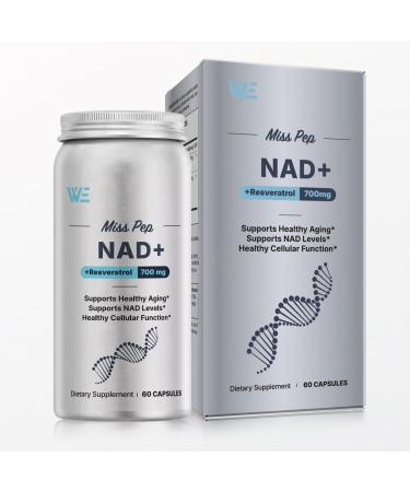 MISS PEP NAD+ Supplement with Nicotinamide Riboside and Resveratrol Supports Cell Health Slows Aging Helps Focus and Promotes NAD+ Production - 60 Capsules