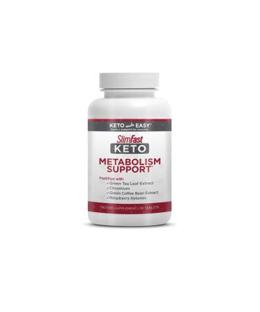 SlimFast Keto Metabolism Support Tablets, with Green Tea Leaf Extract, Chromium, Green Coffee Bean Extract and Raspberry Ketones- 30 Tablets (Pack of 1)