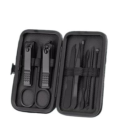 Nail Clippers Set Black Nail Clippers Set Full Set of Men's Nail Clippers Set Box Acne Needles Nail Groove Special Pedicure Knife Tools for Home Use Nail Care kit(Black 8PCS) 8PCS Black