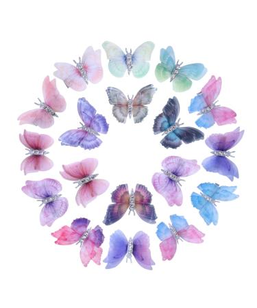 16 Pieces Butterfly Hair Clips for Girls Glitter Barrette Butterfly Chiffon Fairy Wings Hair Accessories for Women(Silver / Diamond)