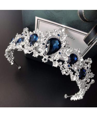 Buy Minkissy Dark Blue Crystal Crown Tiara - Vintage Rhinestone Headband for Weddings Proms & Pageants - Buy Online on GoSupps.com