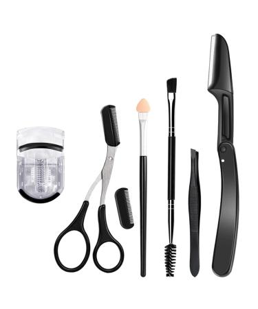 Arqumi Eyelash Curler Set 7 in 1 Eyelashes Curler Set with Eyelash Curler Brush Tweezers Scissors Eyebrow Trimmer Makeup Tool for Men & Women