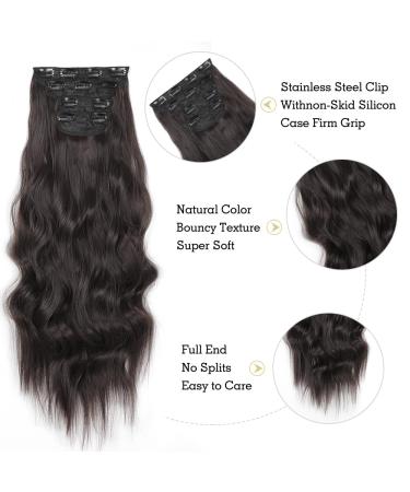 Yddm 24-Inch Dark Brown Wavy Clip-In Hair Extensions | Realistic Synthetic Hair | 4pcs Full Head | Affordable & Easy to Use - Buy Online on GoSupps.com