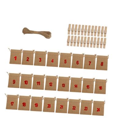 HAPINARY 24pcs Christmas Sack Candy Bags Advent Calendar Linen-like Cloth with Non-woven Lining