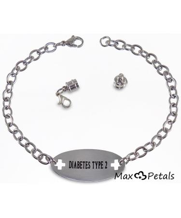 Type 2 Diabetes Women's Medical Alert ID Bracelet | Customizable Identification with Optional Clasp - Shop Internationally - Buy Online on GoSupps.com