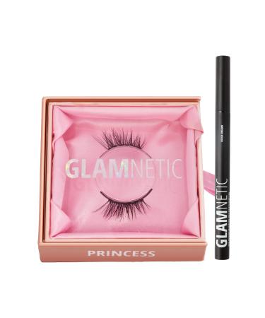 Glamnetic Princess Magnetic Eyelashes with Cocoa Dreams Felt Tip Eyeliner | 60 Wears Reusable Faux Mink Lashes with Brown Waterproof Liner Pen