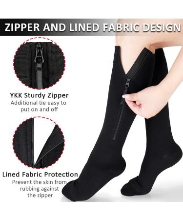 Ailaka Zipper Compression Socks 15-20mmHg Knee High Support for Men Women - Black (1 Pair) - Buy Online on GoSupps.com