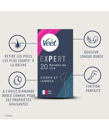 Veet Expert - 20 Cold Wax Strips for Body and Legs - Sensitive Skin - Perfect Finish - Long Lasting Hair Removal - Buy Online on GoSupps.com