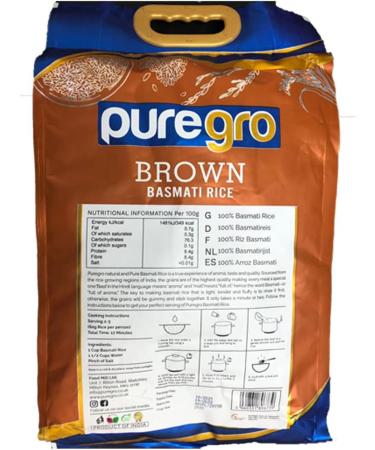 Puregro Brown Basmati Rice 5kg - Natural and Pure | Pack of 1 - Buy Online on GoSupps.com