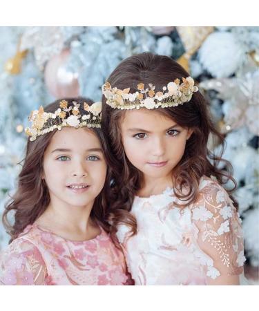 Gold Seashell Crown - Campsis Flower Girl Headpiece for Princess Birthday/Wedding - Buy Online on GoSupps.com