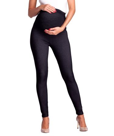 Zeta Ville -Women's Maternity Elastic Pants Denim Look Leggings Waistband - 948c 6-8 Black & Jeans