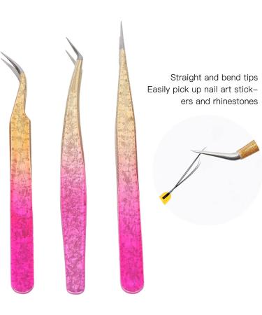 Premium Nail Strass Picking Tweezers Set - 3 Professional Nail Art Tweezers with Color Gradient Straight & Curved Stainless Steel Tips for Manicure & Rhinestones - Buy Online on GoSupps.com