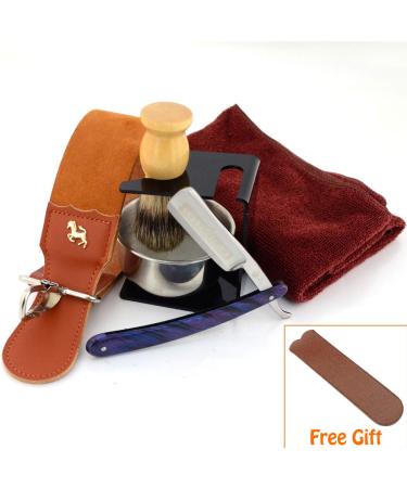 Grandslam Shaving Straight Razor Kit with Leather Strop, Badger Hair Brush, Bowl, Soap & Stand - Gift for Men - Buy Online on GoSupps.com