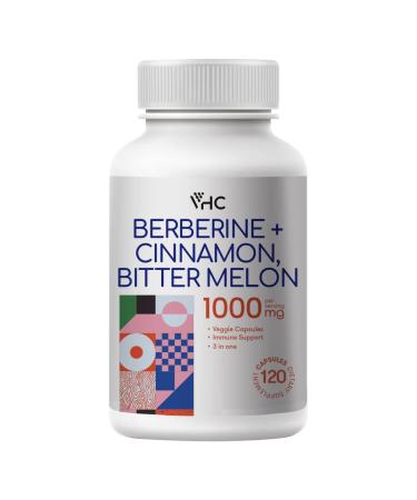 Berberine Supplement 1000mg | with True Ceylon Cinnamon Bitter Melon | 120 High Potency Veggie Capsules | Berberine HCL Root Botanical Supplements for Immune System and Gastrointestinal |Made in USA
