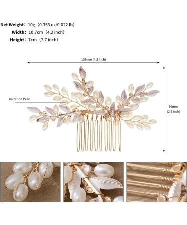 Foyte Wedding Crystal Hair Comb Gold Pearl Bride Headpiece Leaf Side Hair Combs for Women and Girls - Buy Online on GoSupps.com