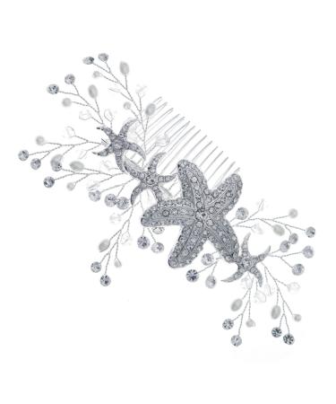 Didiseaon Starfish Hair Comb Hair Comb Pearl Headpiece Star Hair Comb Accessory Rhinestone Headpiece Mermaid Hair Comb Brides Blue Hair Comb Vintage Banquet Manual Hair up Alloy