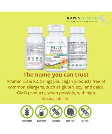 KAPPA NUTRITION Vitamin D3 + K2 with MCT Oil - 5000iu D3 & 100mcg K2 for Bone Health - 120 Vegan Capsules - Buy Online on GoSupps.com