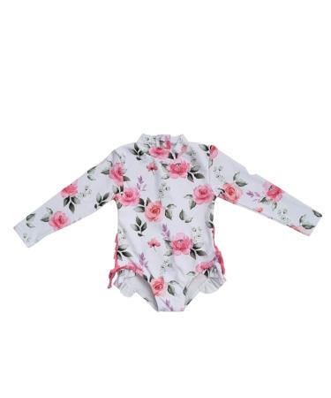 Moon Snow Baby Swimming Costume Baby Swimsuit One Piece Swimming Wear Baby UV Sunsuit Girls Rashguard 9-12 Months Roses/White