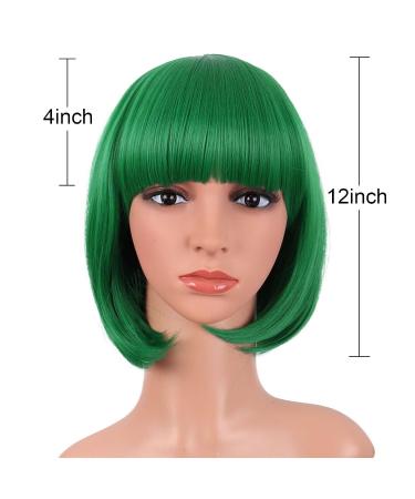 MapofBeauty 12 Fashion Lady Short Straight Bob Wig with Flat Bangs in Green - Buy Online on GoSupps.com