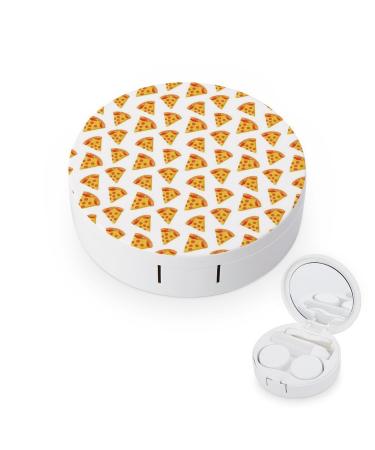 Happy Pizza Cute Contact Lens Case Travel Portable Round Contact Storage Box Kit with Mirror for Daily Outdoor