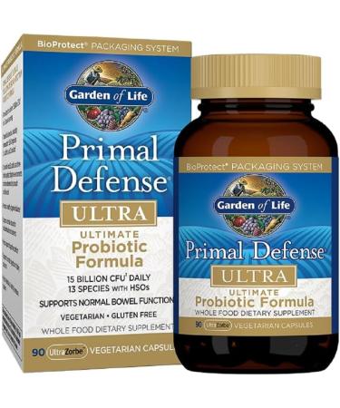 Garden of Life Primal Defense Ultra Ultimate Probiotic Formula - 15 Billion CFU and 13 Strains of Probiotics Plus HSOs for Healthy Digestive Balance, Vegetarian and Gluten Free, 90 Capsules
