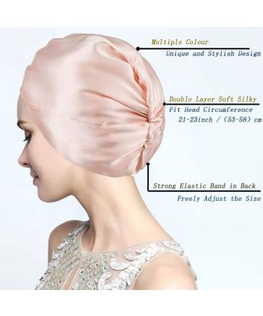 Silk Hair Bonnet for Women - Double Layer Soft Night Cap for Sleeping and Hair Care - Champagne - Buy Online on GoSupps.com