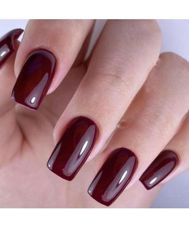 GLAMERMAID Dark Red Press on Nails - 24 Pcs Burgundy False Nails with Glue | Reusable Glossy UV Finish Acrylic Manicure Kits for Women & Girls - Buy Online on GoSupps.com
