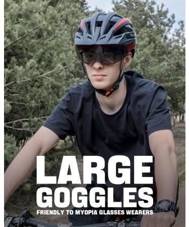 VICTGOAL Bike Helmet with USB Rechargeable Rear Light, Magnetic Goggles, Sun Visor | Black Red | Men Women Adult Cycling Helmet - Buy Online on GoSupps.com