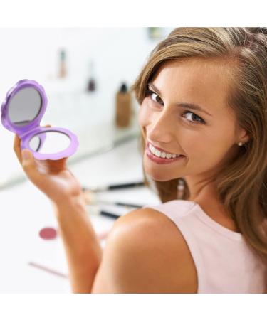 Lurrose Compact Makeup Mirror Folding Double Sides Portable Hologram Mirror Pu Leather Shell Shape For Girls Women Ladies (Purple) - Buy Online on GoSupps.com