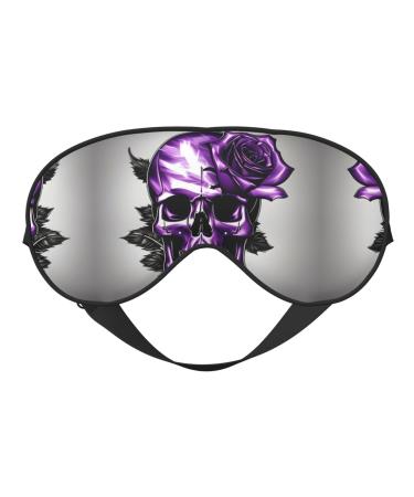SSIMOO Purple Rose and Skull Print Double-Sided Eye Mask Soft and Light Blocking for Enhancing Sleep Quality Black