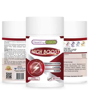 Healthy Fusion Taurine + Caffeine + Eleutherococcus | Natural Energy Booster for Enhanced Performance | 60 Capsules - Buy Online on GoSupps.com
