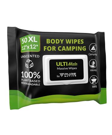 Biodegradable XL Body Wipes for Camping and Travel - 50 Count Pack | Personal Hygiene Shower Wipes for Body and Face - 12''x12'' | Ideal for Women, Men, Kids, and Elderly - Buy Online on GoSupps.com