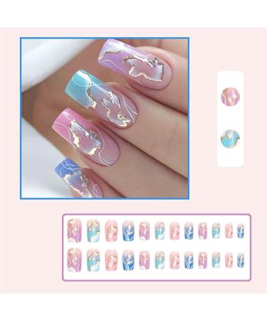 Nail art square nail pieces colorful cloud wearable nail pieces finished nails wearable false nail patches 1 count (Pack of 1) - Buy Online on GoSupps.com