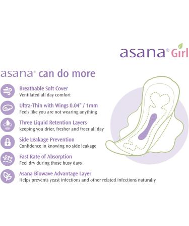 Asana Unscented Mini Sanitary Pads with Wings for Girls and Teens - 60 Small Chlorine Free Teen Pads - Ultra Thin Natural Napkins - Pack of 3 (20 Count) - Buy Online on GoSupps.com
