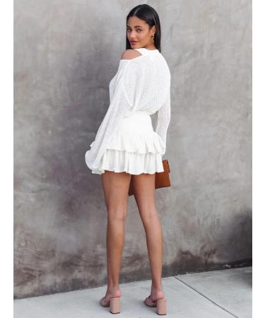 LAEMILIA Womens Floral Print Pleated Mini Skater Skirt with Drawstring - White M - Buy Online on GoSupps.com