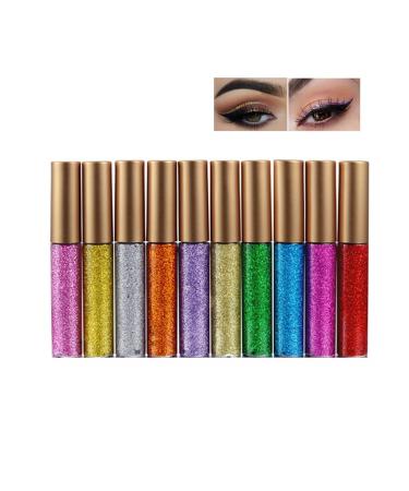HADAVAKA Liquid Glitter Eyeshadow Glitter Liquid Eyeliner Colorful Set Women Shadow 10 Colors Glitter Diamond Eye Eyeliner Long Lasting Fast Drying Sparkling Eye Makeup Kits