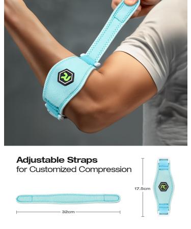 Rakiie Elbow Bandage Pro 2-Pack - Enhanced Support with Silicone Pads for Tendonal Infections & Pain Relief - Ideal for Both Men & Women - Light Blue - Buy Online on GoSupps.com